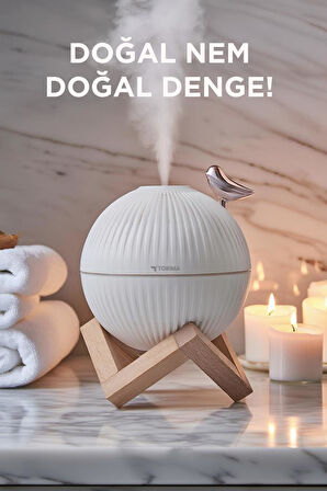 Torima H13 Beyaz Minimalist Kuş Figürlü Ahşap Standlı Gece Lambalı Dekoratif Hava Nemlendiricisi