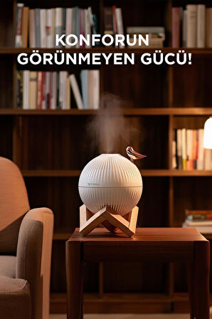 Torima H13 Beyaz Minimalist Kuş Figürlü Ahşap Standlı Gece Lambalı Dekoratif Hava Nemlendiricisi