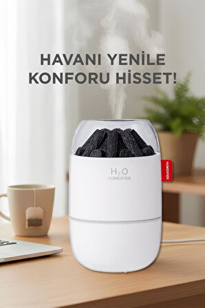 Torima H16 Beyaz Odun Ateşi Efekli Hava Nemlendirici Buhar Makinesi 280ML LED Işıklı Sessiz Çalışma