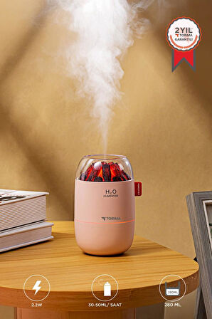 Torima H16 Pembe Odun Ateşi Efekli Hava Nemlendirici Buhar Makinesi 280ML LED Işıklı Sessiz Çalışma
