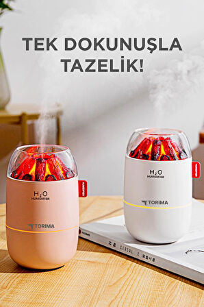 Torima H16 Pembe Odun Ateşi Efekli Hava Nemlendirici Buhar Makinesi 280ML LED Işıklı Sessiz Çalışma