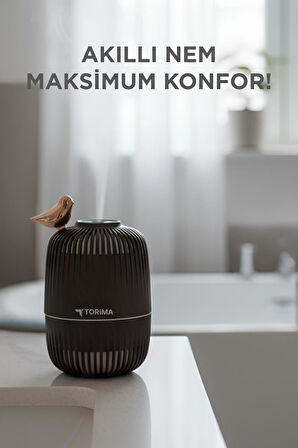 Torima H17 Koyu Kahverengi Kuş Detaylı Ahşap Görünümlü 280ml Hava Nemlendirici Buhar Makinesi