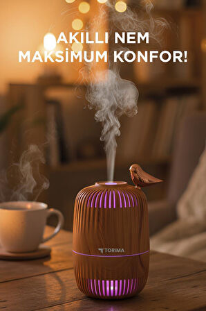 Torima H17 Açık Kahverengi Kuş Detaylı Ahşap Görünümlü 280ml Hava Nemlendirici Buhar Makinesi
