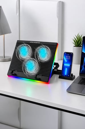 Laptop Soğutucu Ayarlanabilir Rgb Dizüstü Bilgisayar Soğutma Fanı CF10 Siyah