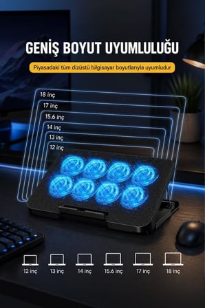 Laptop Soğutucu Ayarlanabilir Rgb Dizüstü Bilgisayar Soğutma Fanı CF13 Siyah