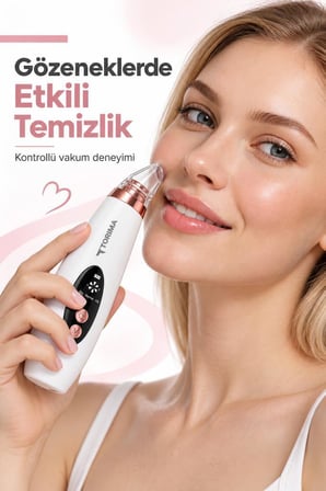 Torima Vakumlu Siyah Nokta Temizleme Aleti Akne Komedon Gözenek Bakımı Cilt Bakım Cihazı VR01 Beyaz