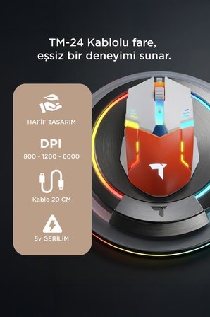 Oyuncu Mouse Rgb Aydınlatma Kablolu Gaming Mouse TM24 Beyaz