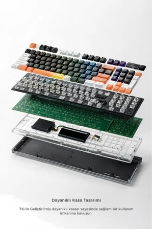 Oyuncu Klavyesi Rgb Işıklı Dijital Ekranlı 3 Modlu Mekanik Hisli Kablosuz Klavye TK14 