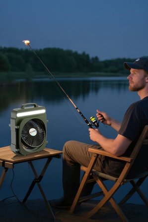 Şarjlı Masaüstü Vantilatör Kamp Tipi 4000 Mah Işıklı Taşınabilir Masa Fanı F53 Yeşil