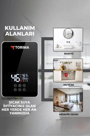 Şofben Elektrikli Su Isıtıcı 7000W Banyo Mutfak Tipi Duvara Monte Su Isıtıcısı WH01 Siyah