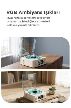 Bluetooth Hoparlör Dijital Saatli Pikap Tasarımlı Radyolu Şarjlı Speaker Q3 Beyaz