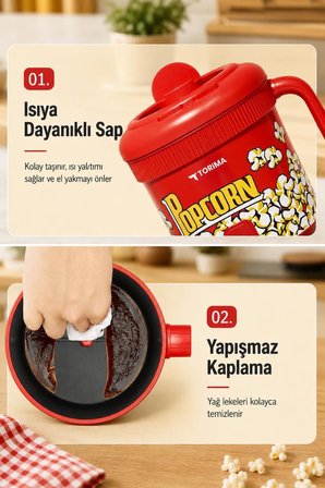 Mısır Patlatma Makinesi Ev Tipi Popcorn Makinesi TPM02 Kırmızı