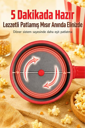 Mısır Patlatma Makinesi Ev Tipi Popcorn Makinesi Yağ ve Tuzla Kullanabilir TPM02 Kırmızı
