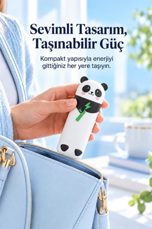 Torima Mini Powerbank 5000 Mah Panda Tasarımlı Anahtarlıklı Taşınabilir Şarj Cihazı PB5000 Siyah Beyaz