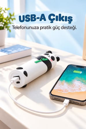 Torima Mini Powerbank 5000 Mah Panda Tasarımlı Anahtarlıklı Taşınabilir Şarj Cihazı PB5000 Siyah Beyaz