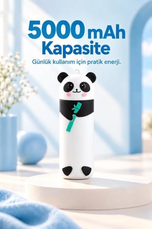 Torima Mini Powerbank 5000 Mah Panda Tasarımlı Anahtarlıklı Taşınabilir Şarj Cihazı PB5000 Siyah Beyaz