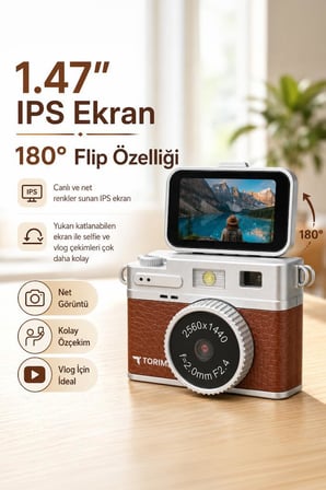 Mini Dijital Kamera 2K Flip Ekranlı Selfie Video Vlog Kamerası CMR49 Kahverengi