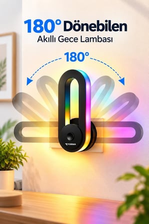 Torima Gece Lambası 180 Derece Hareketli Rgb Işıklı Akıllı Sensörlü Priz Tipi Lamba LW43 Siyah