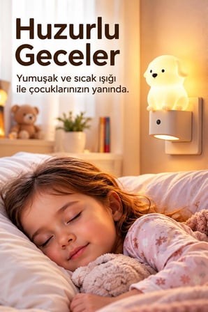 Torima Köpek Tasarımlı Gece Lambası Rgb Işıklı Akıllı Sensörlü Priz Tipi Lamba LW44 Beyaz