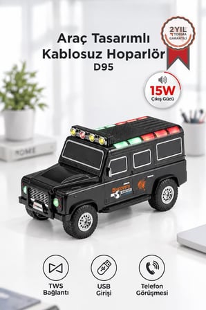 Torima Bluetooth Hoparlör Araba Tasarımlı TWS 15W USB Speaker D95 Siyah