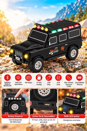 Torima Bluetooth Hoparlör Araba Tasarımlı TWS 15W USB Speaker D95 Siyah
