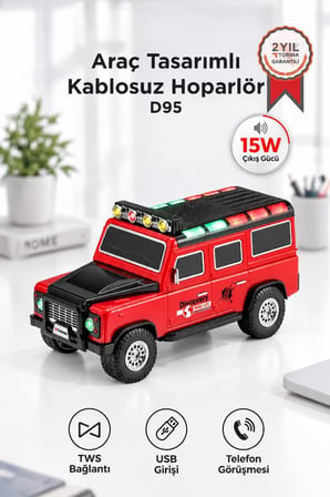 Torima Bluetooth Hoparlör Araba Tasarımlı TWS 15W USB Speaker D95 Kırmızı