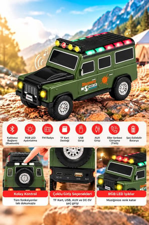 Torima Bluetooth Hoparlör Araba Tasarımlı TWS 15W USB Speaker D95 Yeşil
