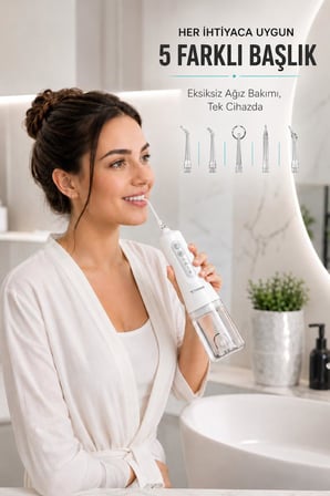 Dijital Ekranlı Şarjlı Ağız Duşu 4 Modlu Taşınabilir Ağız Bakım Cihazı OC01 Beyaz