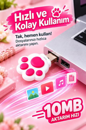USB Flash Bellek 32GB Kedi Patisi Görünümlü Anahtarlıklı USB Drive USB01 Beyaz