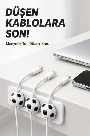 Futbol Topu Figürlü Manyetik Kablo Düzenleyici CH01 Beyaz
