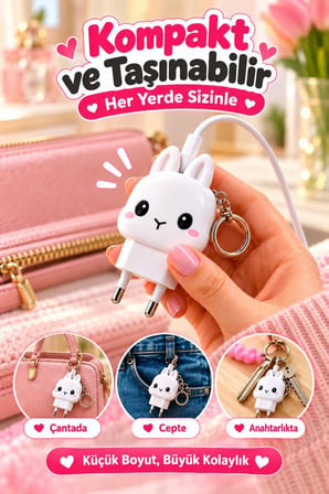 Torima Şarj Adaptörü Tavşan Görünümlü Anahtarlıklı 20W Hızlı Şarj Cihazı C41 Beyaz