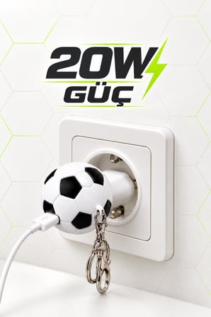 Torima Şarj Adaptörü Futbol Topu Görünümlü Anahtarlıklı 20W Hızlı Şarj Cihazı C41 Beyaz Siyah