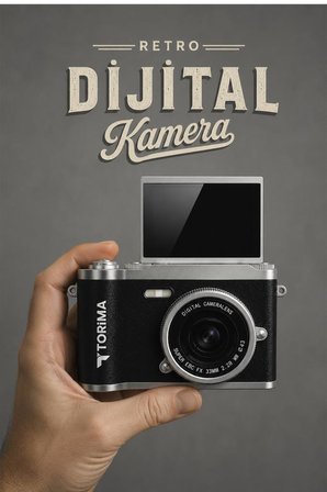 Mini Dijital Retro Kamera 48MP 8X Zoom Flip Ekranlı Selfie Video Vlog Kamerası CMR51 Siyah