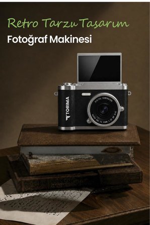Mini Dijital Retro Kamera 48MP 8X Zoom Flip Ekranlı Selfie Video Vlog Kamerası CMR51 Siyah