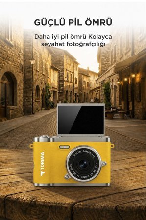 Mini Dijital Retro Kamera 48MP 8X Zoom Flip Ekranlı Selfie Video Vlog Kamerası CMR51 Sarı