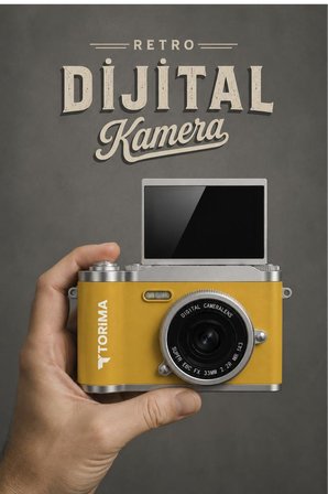 Mini Dijital Retro Kamera 48MP 8X Zoom Flip Ekranlı Selfie Video Vlog Kamerası CMR51 Sarı