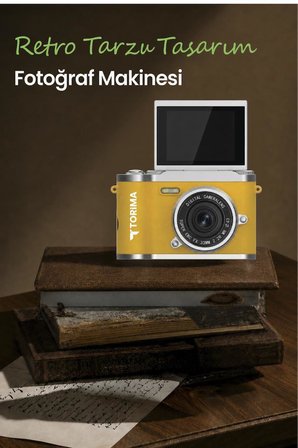 Mini Dijital Retro Kamera 48MP 8X Zoom Flip Ekranlı Selfie Video Vlog Kamerası CMR51 Sarı