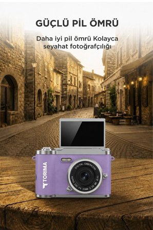 Mini Dijital Retro Kamera 48MP 8X Zoom Flip Ekranlı Selfie Video Vlog Kamerası CMR51 Mor