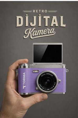 Mini Dijital Retro Kamera 48MP 8X Zoom Flip Ekranlı Selfie Video Vlog Kamerası CMR51 Mor
