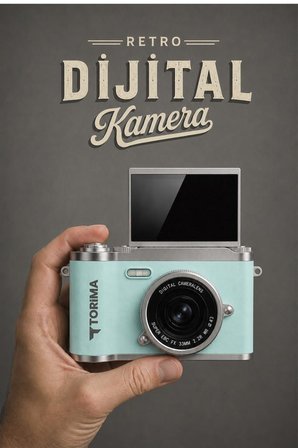 Mini Dijital Retro Kamera 48MP 8X Zoom Flip Ekranlı Selfie Video Vlog Kamerası CMR51 Mavi