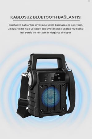 Bluetooth Hoparlör Rgb Işıklı Fenerli Kablosuz Speaker KTS-2295 Siyah