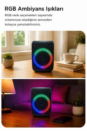 Bluetooth Hoparlör Rgb Işıklı Kablosuz Speaker KTS-1238 Siyah