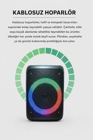 Bluetooth Hoparlör Rgb Işıklı Kablosuz Speaker KTS-1238 Siyah