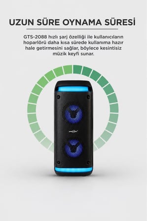 Bluetooth Hoparlör Rgb Işıklı Kablosuz Speaker GTS-2088 Siyah