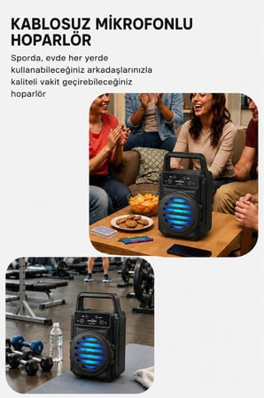 Bluetooth Hoparlör Rgb Işıklı Kablosuz Speaker GTS-1961 Siyah