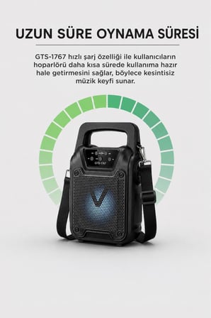 Bluetooth Hoparlör Rgb Işıklı El Fenerli Kablosuz Speaker GTS-1767 Siyah