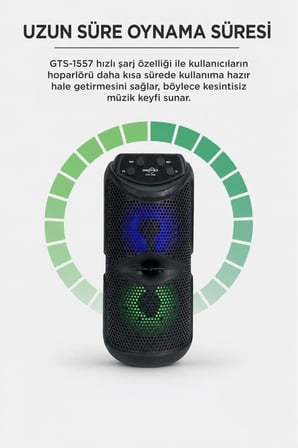 Bluetooth Hoparlör Rgb Işıklı Kablosuz Speaker GTS-1557 Siyah