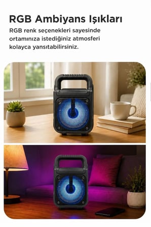 Bluetooth Hoparlör Rgb Işıklı Kablosuz Speaker GTS-1362 Siyah