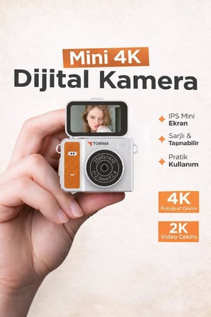 Torima Mini Dijital Kamera 2K Flip Ekranlı Selfie Video Vlog Kamerası CMR46 Turuncu