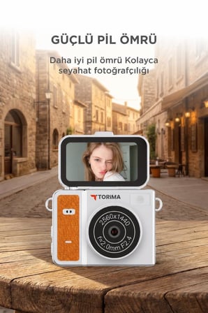 Torima Mini Dijital Kamera 2K Flip Ekranlı Selfie Video Vlog Kamerası CMR46 Turuncu